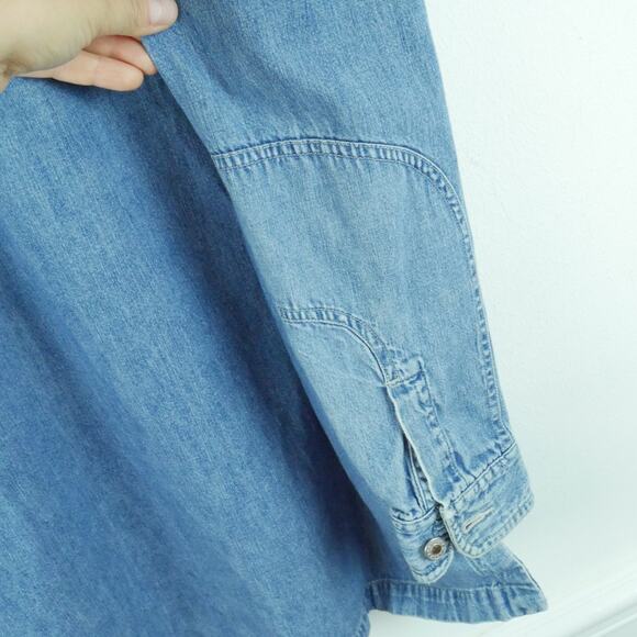 Vintage Large Jacket Denim Chambray Hoodie Fall 90s Normcore Utility Preppy - Picture 8 of 9